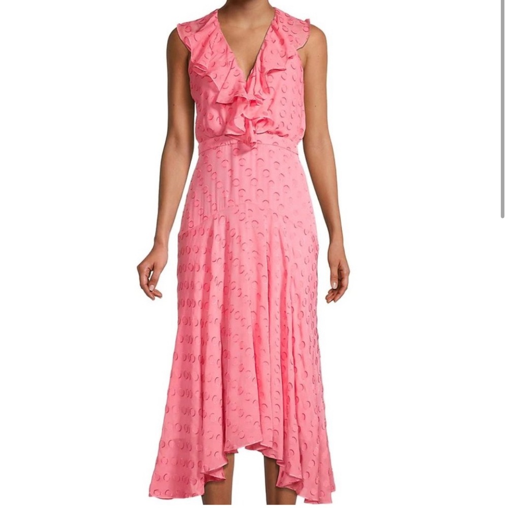 NWT SALONI Rita Ruffle Polka Dot Silk Pink Dress